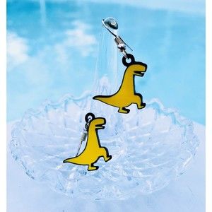 T-Rex Cartoon Dinosaur Yellow Enamel Animal Dangle Earrings